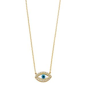 14k Gold Blue Evil Eye Necklaces.